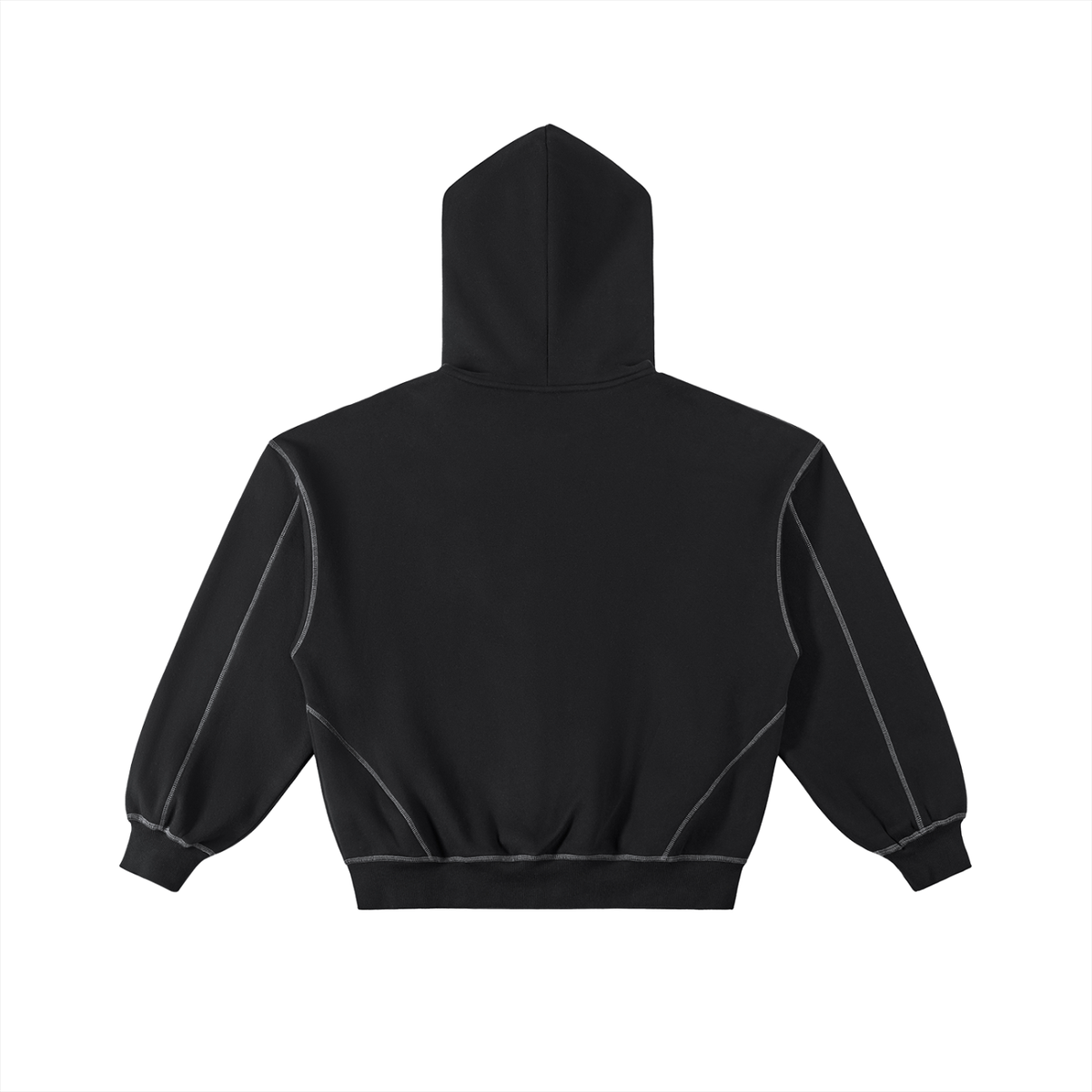 ‘Contrast’. Stitched Boxy Fleece Zip Hoodie