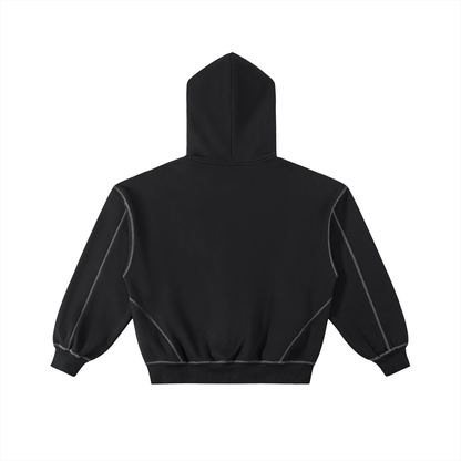 ‘Contrast’. Stitched Boxy Fleece Zip Hoodie