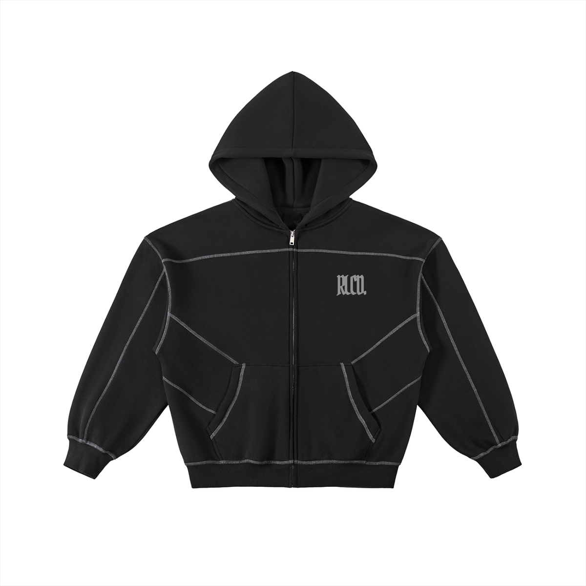 ‘Contrast’. Stitched Boxy Fleece Zip Hoodie