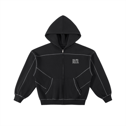 ‘Contrast’. Stitched Boxy Fleece Zip Hoodie