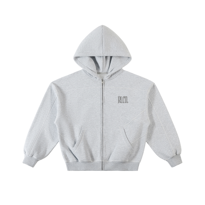 ‘Contrast’. Stitched Boxy Fleece Zip Hoodie